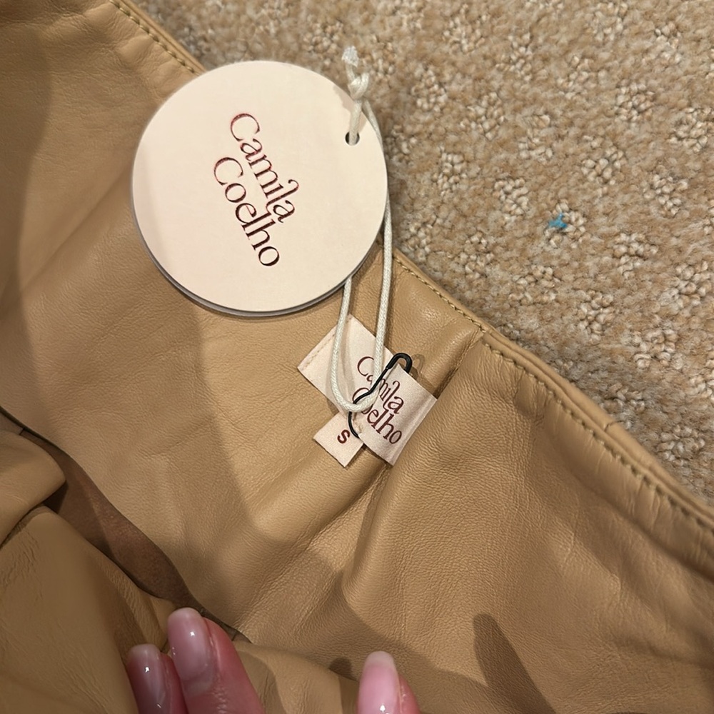 Camila Coelho Azan Real Leather Shorts in Camel Brand New - Picture 5 of 5